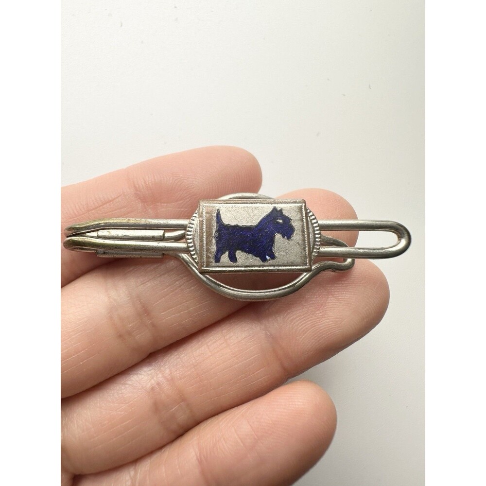 Vintage Men’s Art Deco Blue Scottie Scottish Terrier Dog Enamel Tie Clip
